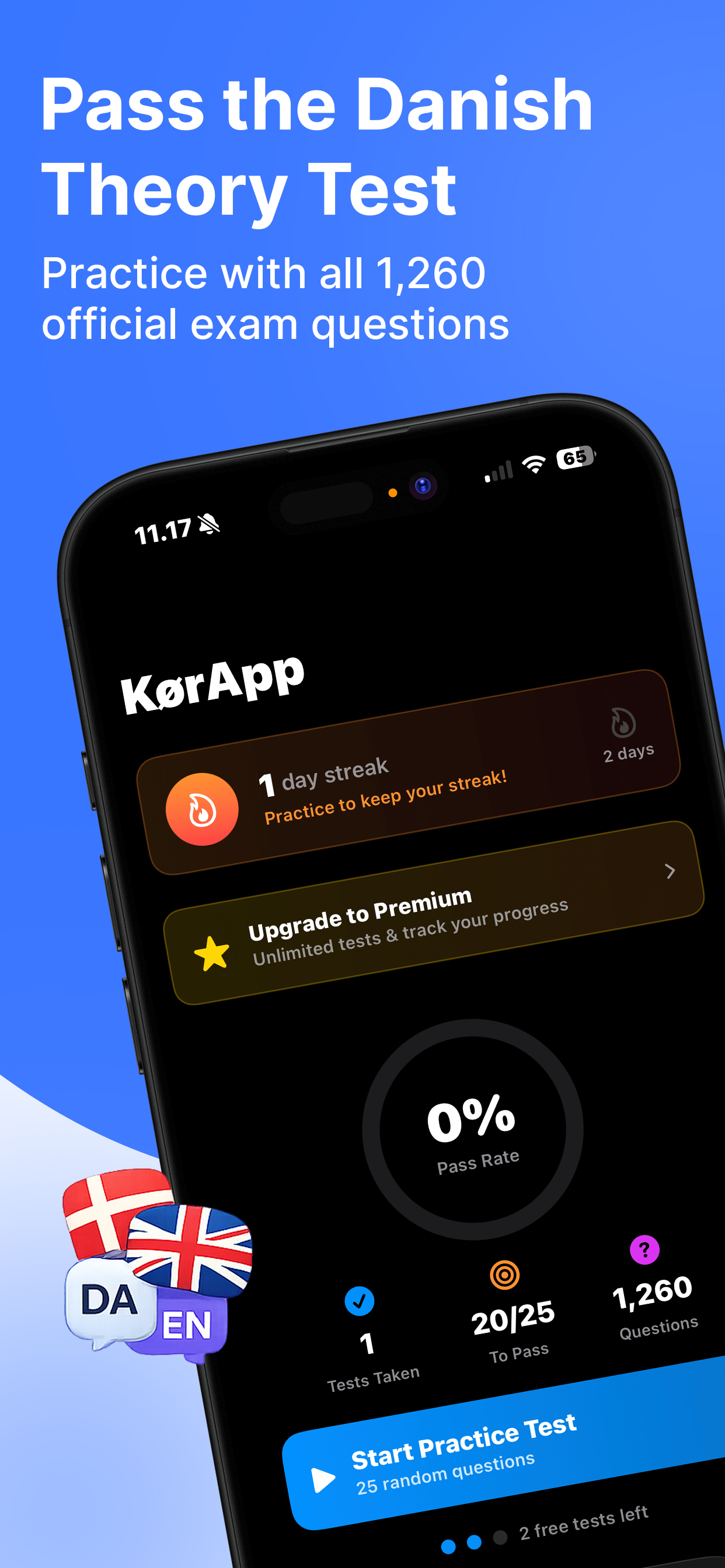 KørApp screenshot — teoriprøve øvelse